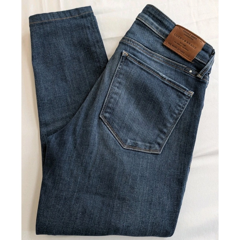 Lucky Brand Ava Skinny Ankle Jeans Ws 2/26(29) Blue Dark Wash Distressed Stretch